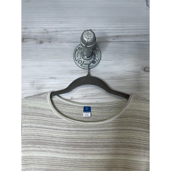 Old Navy Shirt Womens Medium Green Multi Stripe Luxe Crew Short Sleeve Stretch - Picture 2 of 9